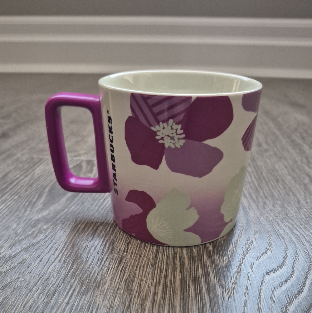 Starbucks Ceramic Floral Mug 12 oz Pink Purple Gray White NWT - Picture 2 of 7